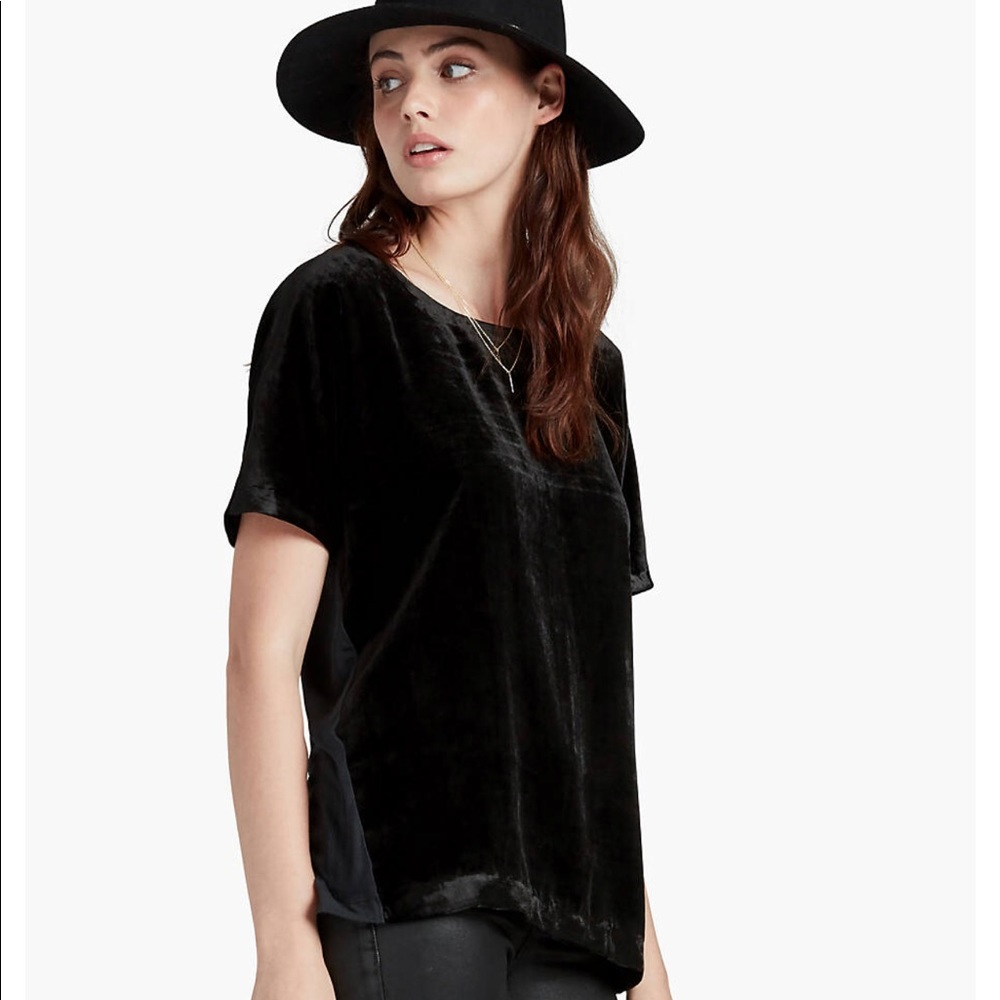 NWT Lucky Brand Black Velvet Back Zip Top
